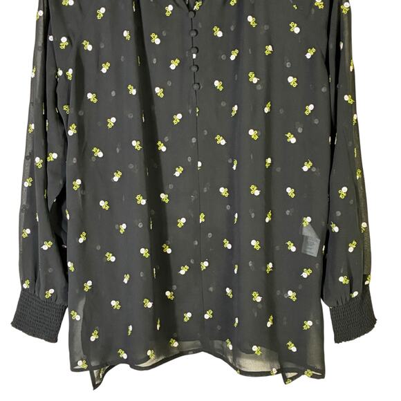 Cabi Alegria Floral Sheer Top Womens S Black Embroidered Long Sleeve Career - Picture 4 of 7